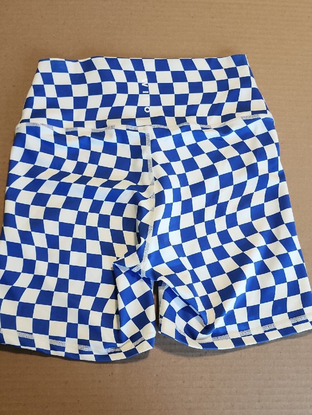 Wilo The Label Blue and White High Rise Checkered Performance Bike Shorts